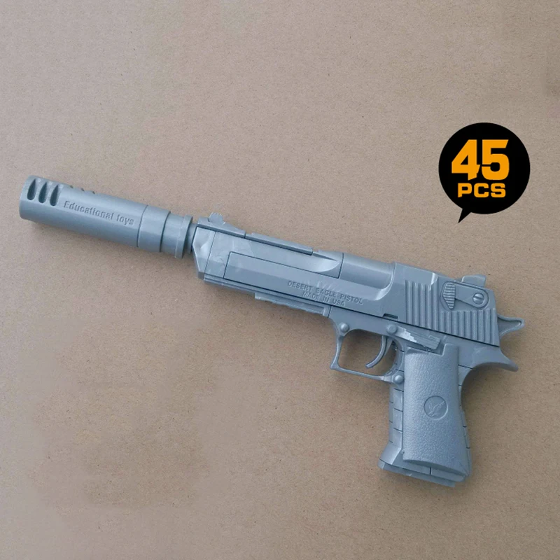 MOC Military Desert Eagle Weapon Building Blocks Gun Model Assemble Pistol Kids Assembled Toy Bricks Educational Kids Toys enlighten fight inserted assembled building blocks 407 set brick black weapon compatible air gun block model pistol toy for boys