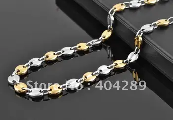 

Mens Gold & Silver 11x9mm Solid 316L Stainless Steel Coffee Bean Chain Necklace SXL006