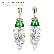 Neoglory австрийские стразы Зеленый Кристалл розовое золото цвет висячие серьги Brincos для женщин новые ювелирные изделия