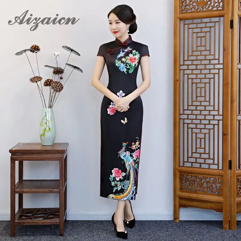 Длинное шелковое винтажное платье Ципао Qi Pao современное традиционное китайское