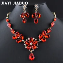 Jiayijiaduo модные свадебные комплект ювелирных изделий позолоченное ожерелье серьги для женщин Шарм Зеленый Кристалл платье Интимные аксессуары
