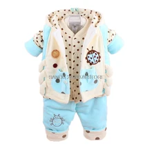 Зимний детский комплект из 3 предметов для маленьких девочек и мальчиков, милый теплый комбинированный жилет+ топ+ штаны, комбинезон для новорожденных