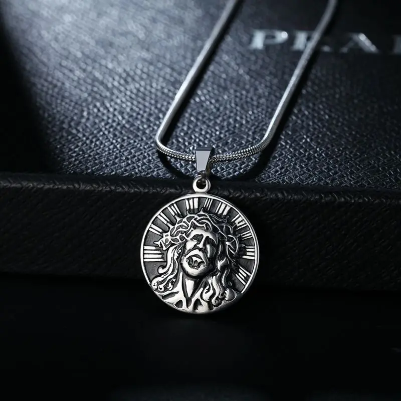 

Vintage Jesus Medal Pendant Stainless Steel with Snake Chain Christ God Necklaces & Pendants for Women Men Christian Jewelry