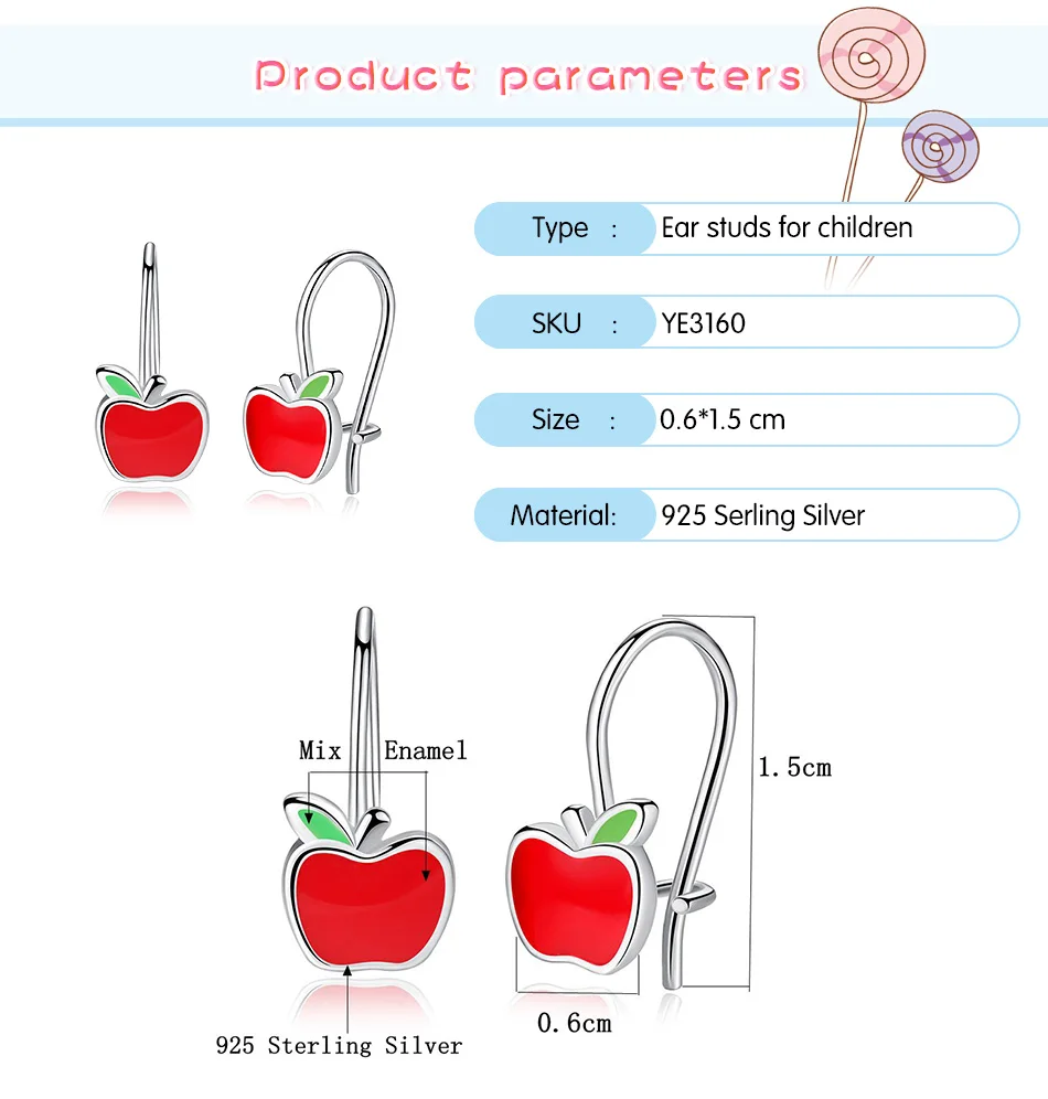 FOREWE Аутентичные 925 пробы серебряные серьги многоцветные эмалированные маленькие яблоко милые серьги для девочек Детские Модные ювелирные изделия подарок