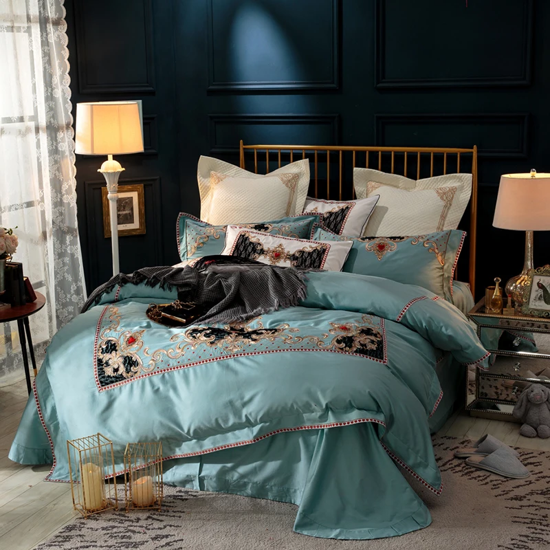 Waliicorners Embroidery Indian Queen Bedding set King Queen Size Egyptian Cotton Bed set Duvet cover bed sheet Pillowcases Home 10 2C4A0481
