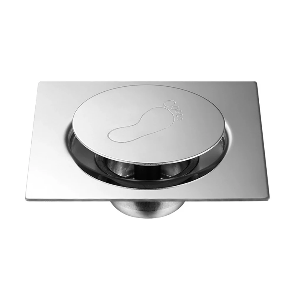 

Easy Clean Bathroom Stainless Steel Pedal Type Cover Deodorant Durable Square Floor Drain Waste Shower Bouncing Hotel Silver