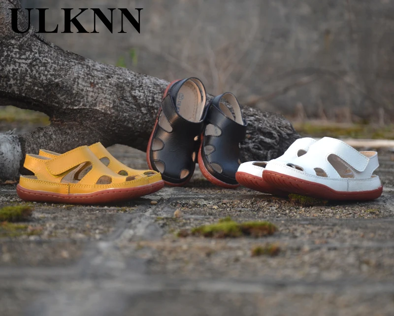Children Sandals Genuine Leather Boys Girls Baby Pierced Breathable Comfort Joker Slip Summer Baotou