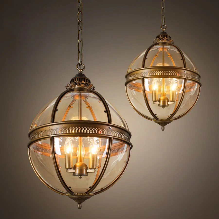 Horisun 4 Lights Industrial Vintage Lighting Sphere Chandelier E12 Globe Shade Hanging Pendant Lamp 5 Years Warranty