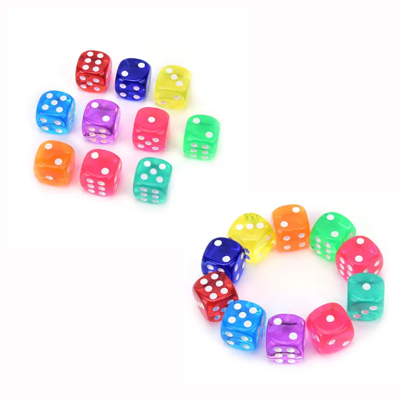 

10Pcs 14mm Clear Colorful Dice Transparent Dices for Board Game Bar Cambling Playing Rpg Game Club Party Accessories