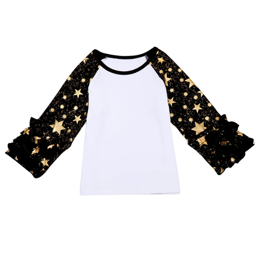 Toddler Baby Kids Girls Raglan Tops Clothes Gold Polka Dot T shirt
