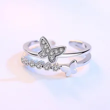 Crazy feng anéis de casamento femininos, anéis abertos com borboleta dupla de cristal, strass, zircônia, presente para mulheres, 2018