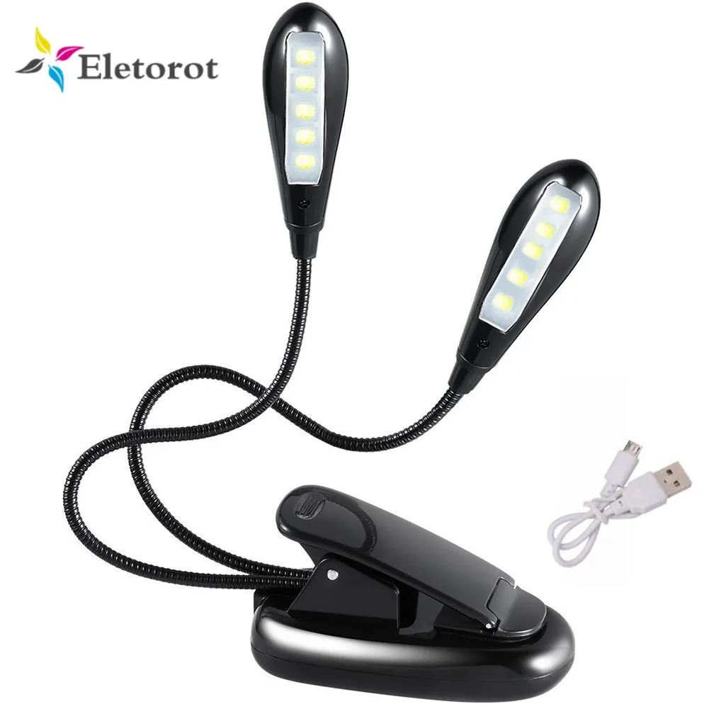 

LED Reading Lamp Super Bright Clip-on Dual Arms 10 LEDs USB Flexible Desk Tablet Book Light Student Dormitory Lights With Clip