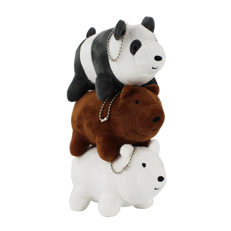 

13cm Cartoon We Bare Bears grizzly polar ice bear Panda Plush Dolls with keychain Stuffed Soft Toys Kids Gift