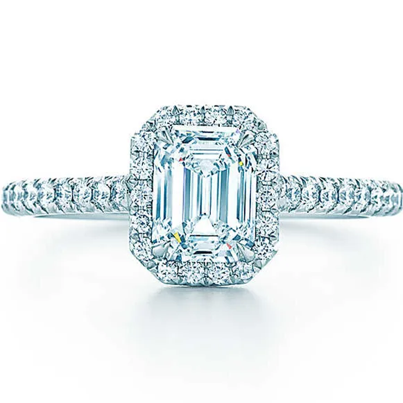 

Brand 585 Gold Emerald Jewelry Retro Sterling Gold Genuine Ring 1CT SONA Synthetic Diamonds Engagement Ring Women 585 White Gold