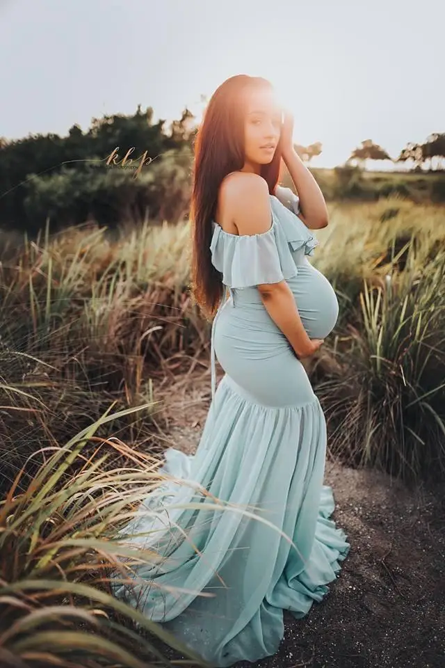 2019 Mermaid Maternity Dresses For Photo Shoot Chiffon Women Pregnancy Dress Photography Props Sexy Off Shoulder Maternity Gown (4)