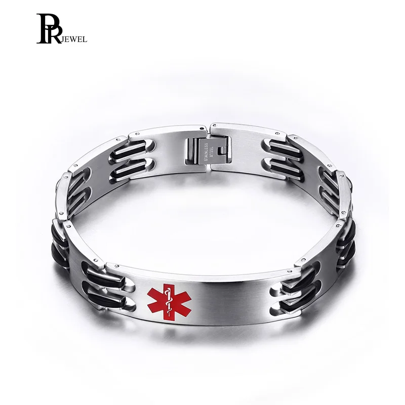 

Personalized Polished Stainless Steel 22cm Medical Alert ID Bracelet Custom Emergency Bracelet-Free Engraving