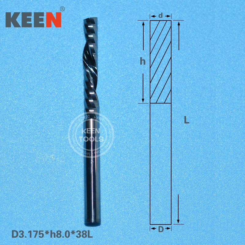 

3.175*8mm One Spiral Flute Tungsten Carbide Micro End Mill, CNC Router Bits Wood Milling Cutter Tool