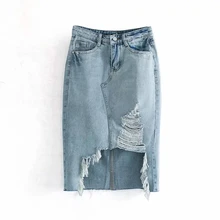 Ковбойские юбки с дырками, женские шорты с высокой талией, модные летние повседневные юбки с карманами, прямые юбки до колена, женские юбки с потертостями