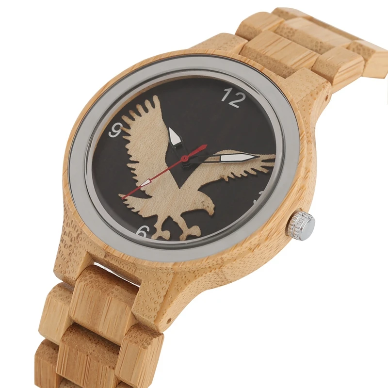 

Black Ebony Wood Watch Retro 3D Eagle Design Full Wooden Bamboo Adjustable Clock Men's Wrist Watch Unique Gift reloj para hombre