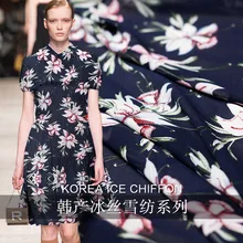 Высококачественная на заказ темно-синяя цифровая печать полиэстер шифон Ткань Летнее платье ширина 150 см ткань креп-Жоржет DIY шитье