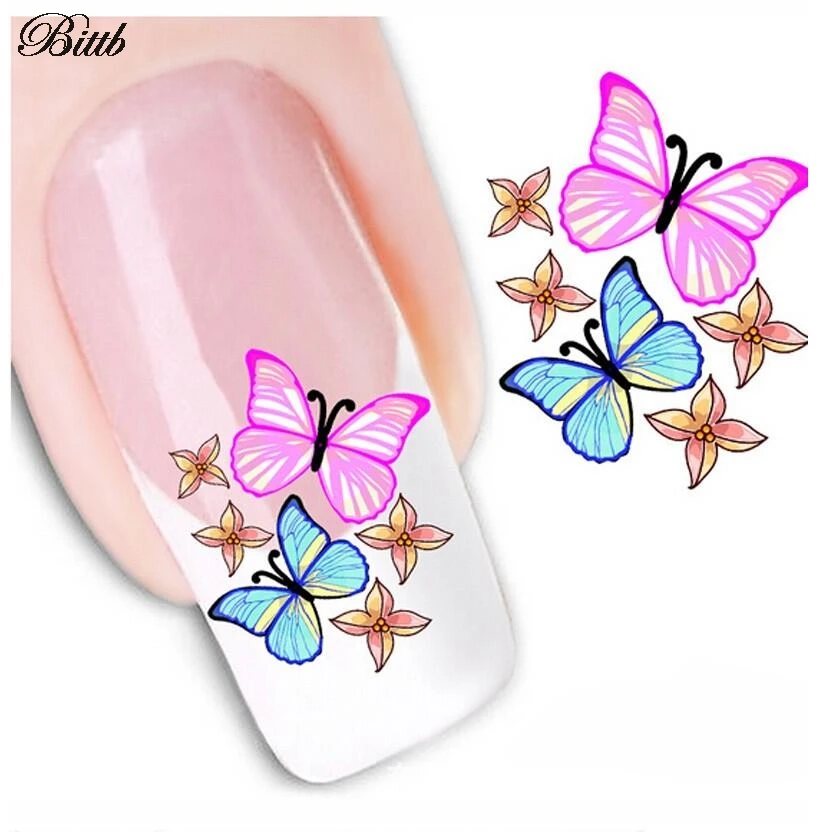 Bittb 4PCS Butterfly Water Nail Art Sticker Decal Beauty Fingernail