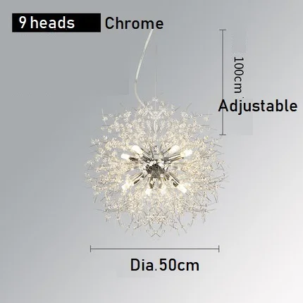 LukLoy Dandelion Crystal Chandelier Loft Bedroom Firework Hanging Lamp