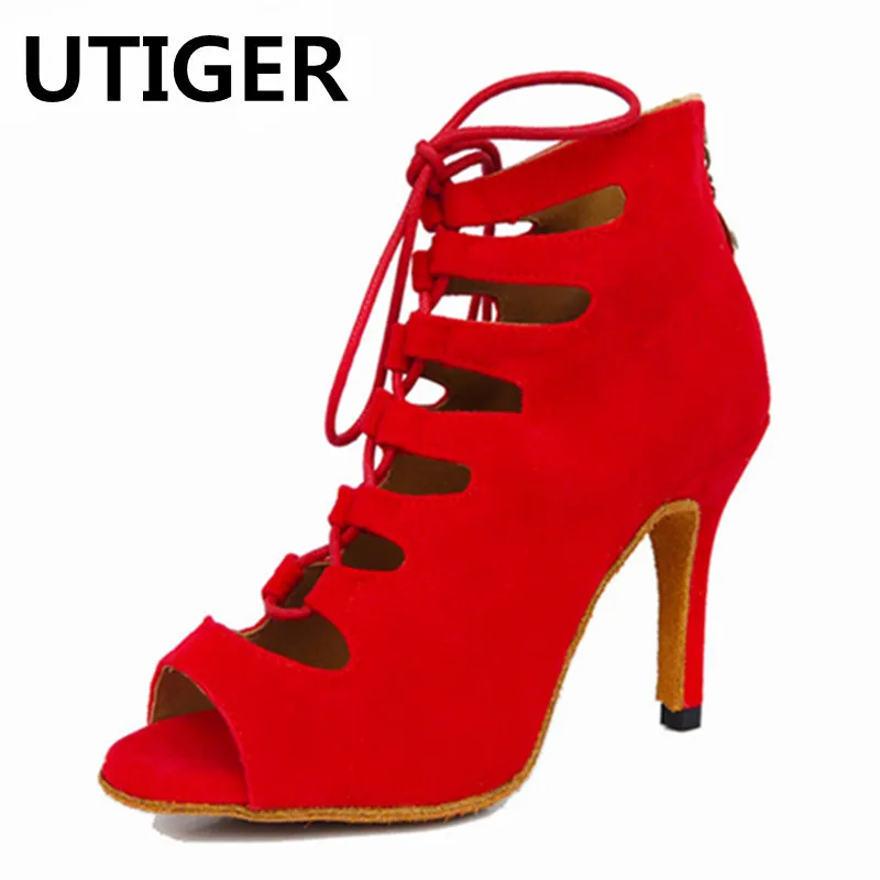

Red Blue Latin dance shoes elvet heels Latin dance shoes Women's Wedding Party Salsa dancing shoes soft outsole 8.5cm Latin shoe