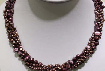 

Free Shipping 5 strands twist Purple 4-8mm freshwater pearl necklace Style Necklace 18INCH