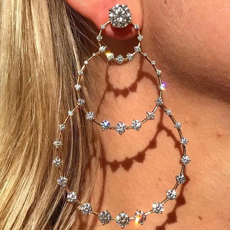 

1Pc Fashion Bohemian Exaggerated Round Earrings Punk Big Geometry 3 Circle Long Pendant Earrings Female Party