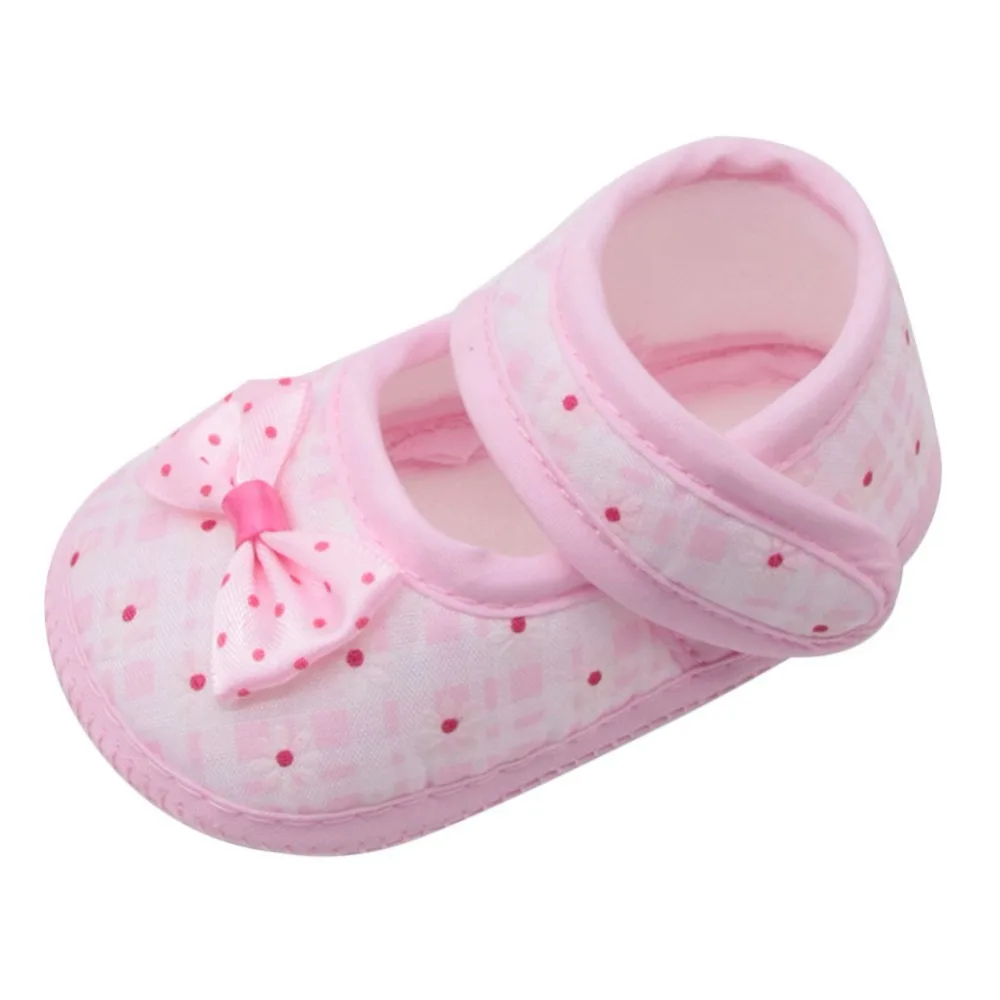Обувь для новорожденных мальчиков и девочек; обувь для первых шагов; мягкая обувь для кроватки с цветочным узором и бантом; хлопковая Тканевая обувь высокого качества
