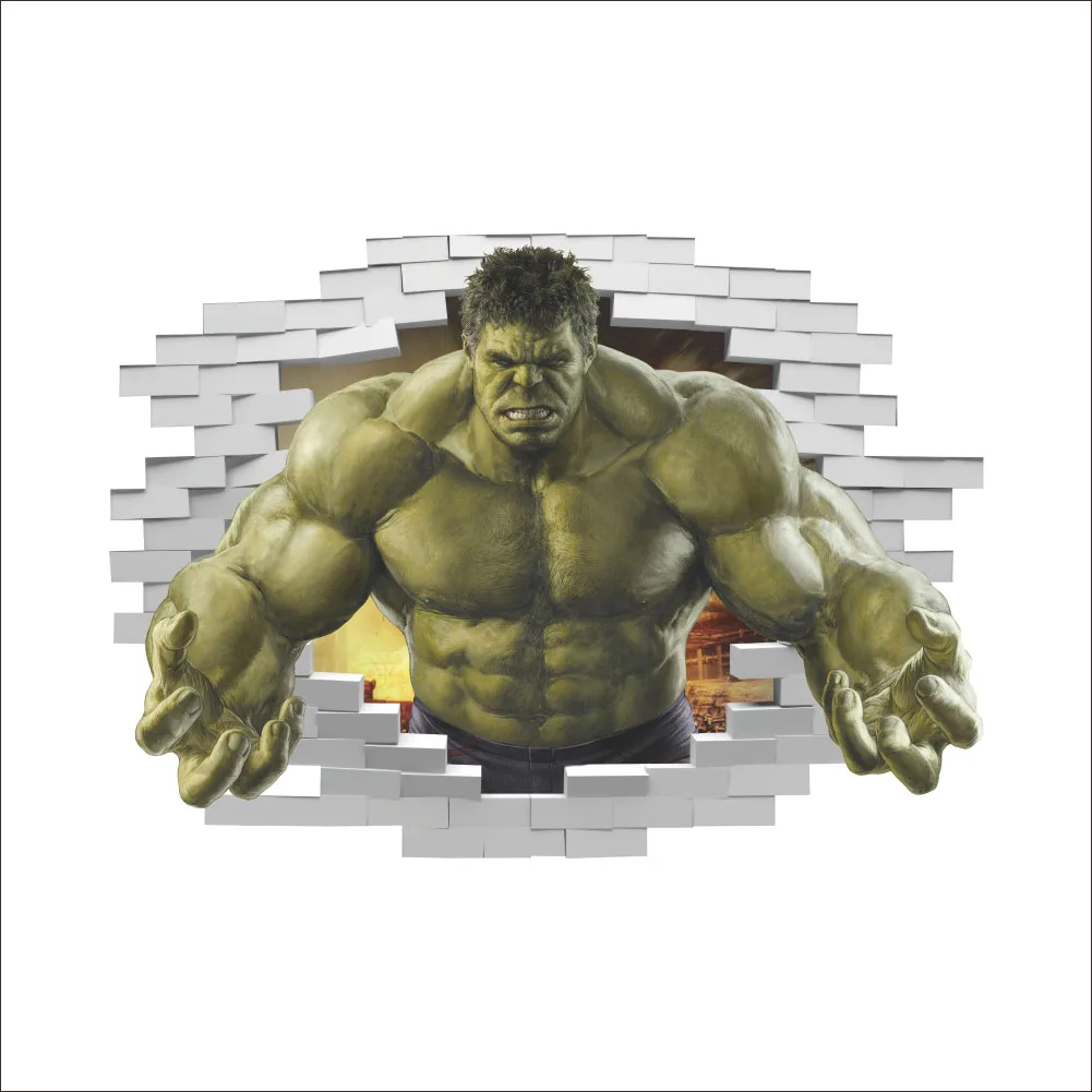 

3D Broken Wall Decor The Hulk Wall Stickers for Kids Rooms Home Decor DIY The Avengers Comics Poster Mural Wallpaper Wall Decals
