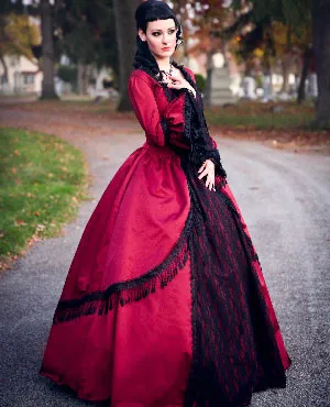 Плед с длинным викторианской Гражданская война 3-pc тартан период платье