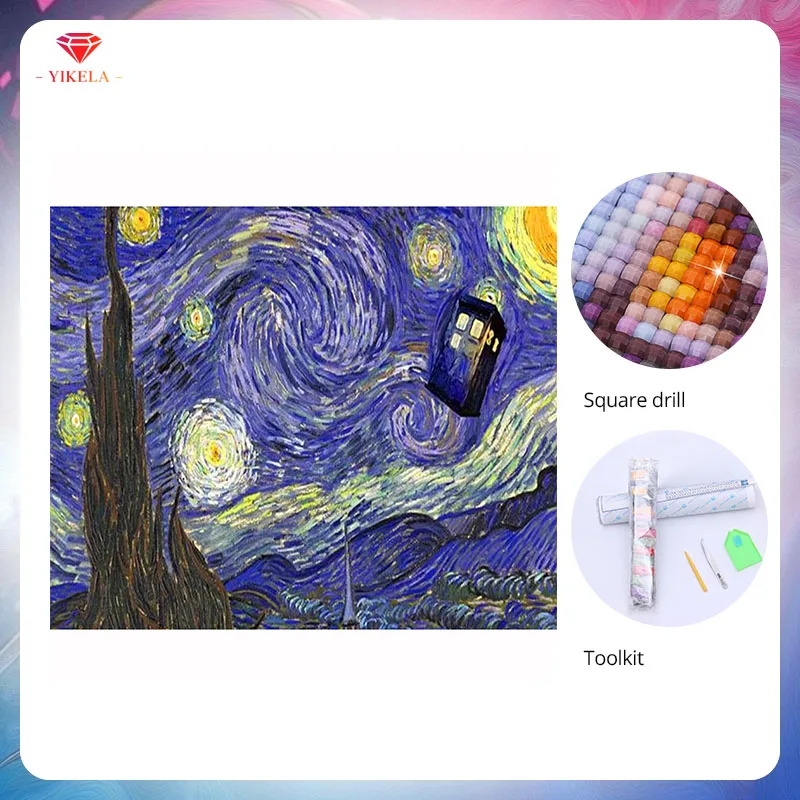 

YIKELA 5D DIY Diamond Painting Van Gogh Full Square Mural Painting Drill Needlework Diamond Rhinestones Home Hobby Decor Kit