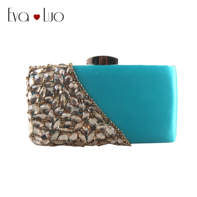 Eb738 Custom Made Turquoise Blue Gold Crystal Evening Bag Clutch Eb738 Custom Made Turquoise Blue Gold Crystal Evening Bag Clutch Bags Clutches Lady Wedding Purse Rhinestones