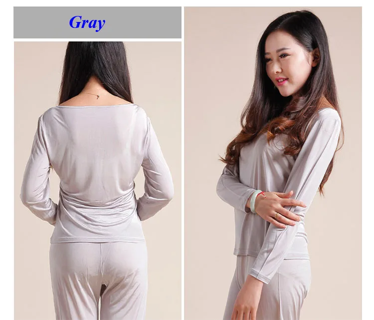 100% Silk Knitted Lady Round Neckline Long Johns Double-faced Knitted Pure Silk Long Sleeve Underwear Set Women With Gift Mask