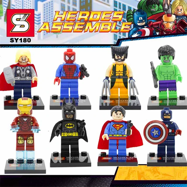 8sets Super Heroes Ironman Spiderman Batman Captain America Hulk