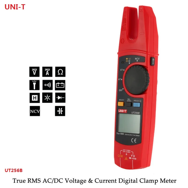 

UNI-T UT256B Digital True RMS Fork Auto Multimeter 200A AC DC Current Clamp Meters NCV Tester Voltmeter Ohm Cap Auto Range More