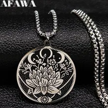 Wicca Lotus цепочка из нержавеющей стали ожерелье для женщин Черного серебряного цвета ожерелья ювелирные изделия joyeria de acero inoxidable N18511