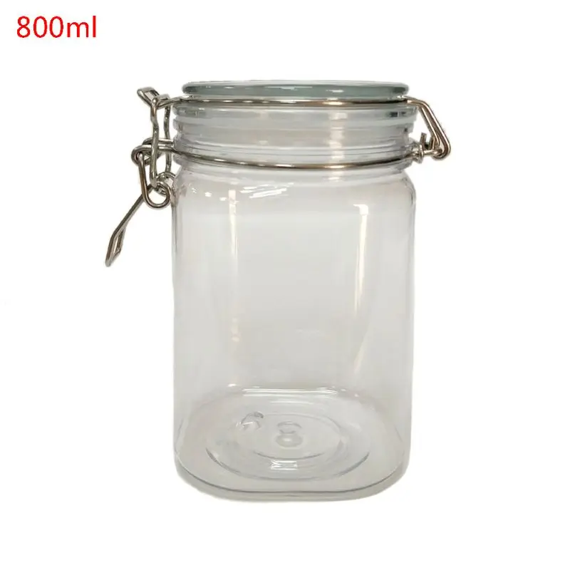 800ML Square Clip Top Storage Jar With Airtight Seal Lid Food Container Tableware Preserving Kitchen Flour Pasta Spice Organizer - Цвет: Прозрачный