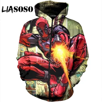 

LIASOSO 3D Print Women Men Marvel Comics Deadpool 2 Hooded pull over Hoodies Sweatshirts Casual Zipper Jacket Harajuku X0856