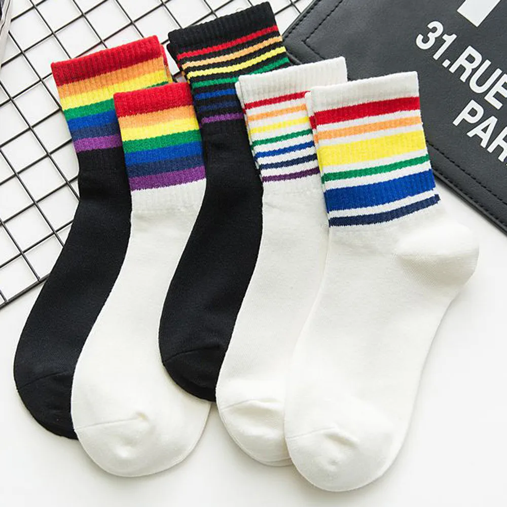 

Women Sock Cotton Rainbow Striped Socks Xmas Fashion Warm Chrismas