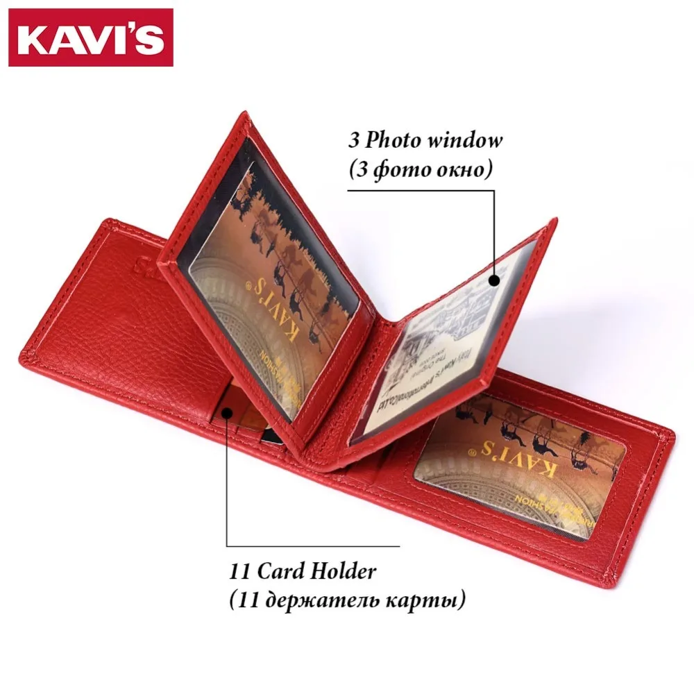 

KAVIS Brand Genuine Leather Credit ID&Card Holder Small Wallet Female Women Purse Mini Walet And Portomonee Rfid Slim For Lady