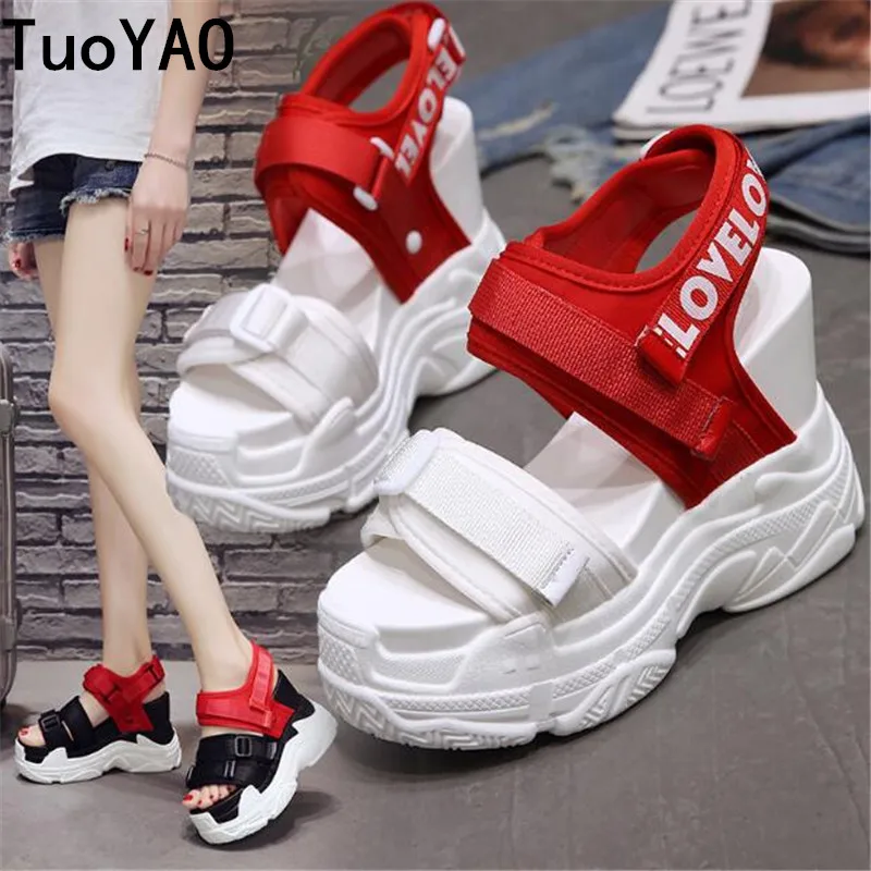 

2019 Summer Mesh Platform Sandals Women 11.5CM Heels Wedge Shoes Fashion Buckle Thick Soled Casual Woman Beach Sandals Sneakers