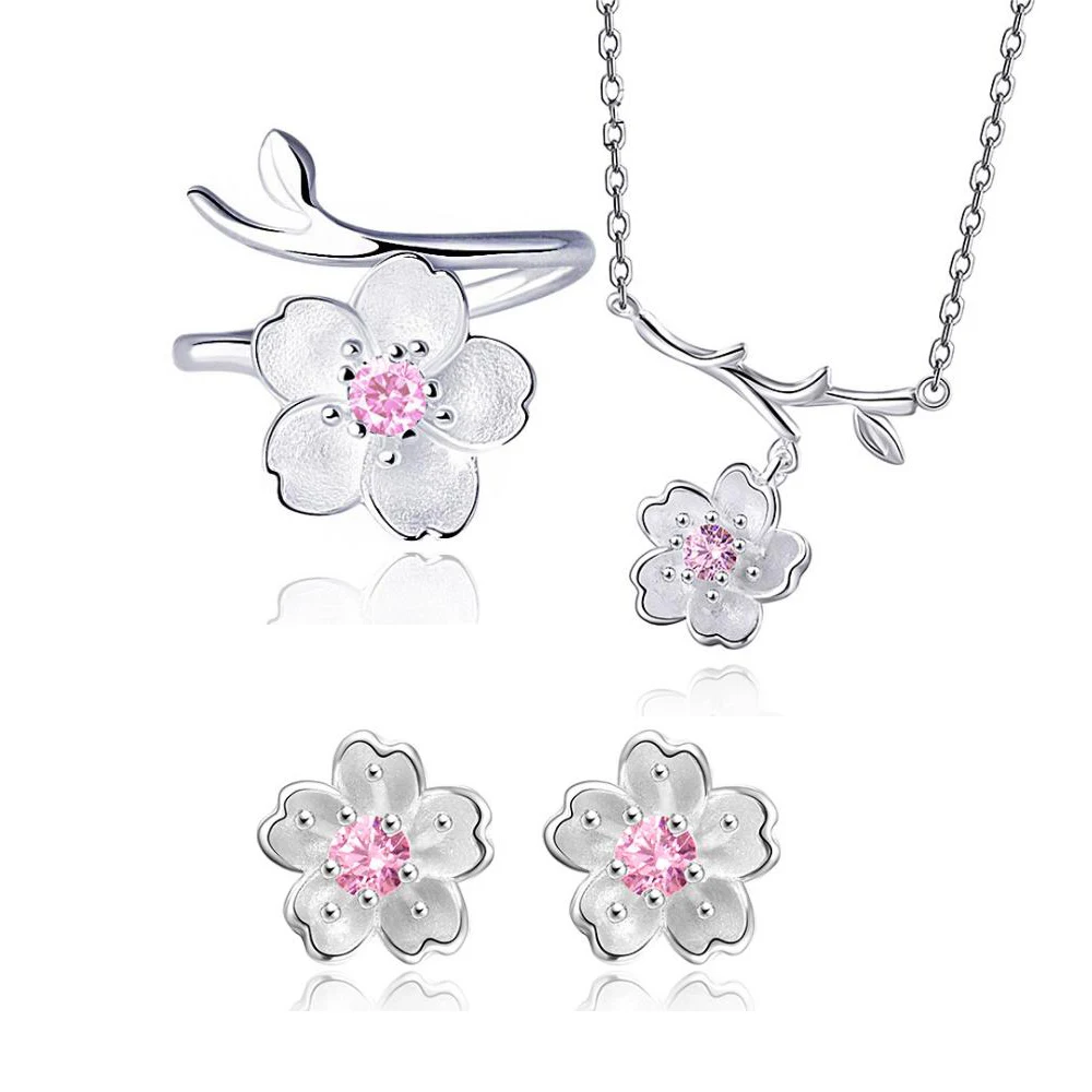 

Cherry Blossom Jewelry Sets 100% Real 925 Sterling Silver Jewelry Sets
