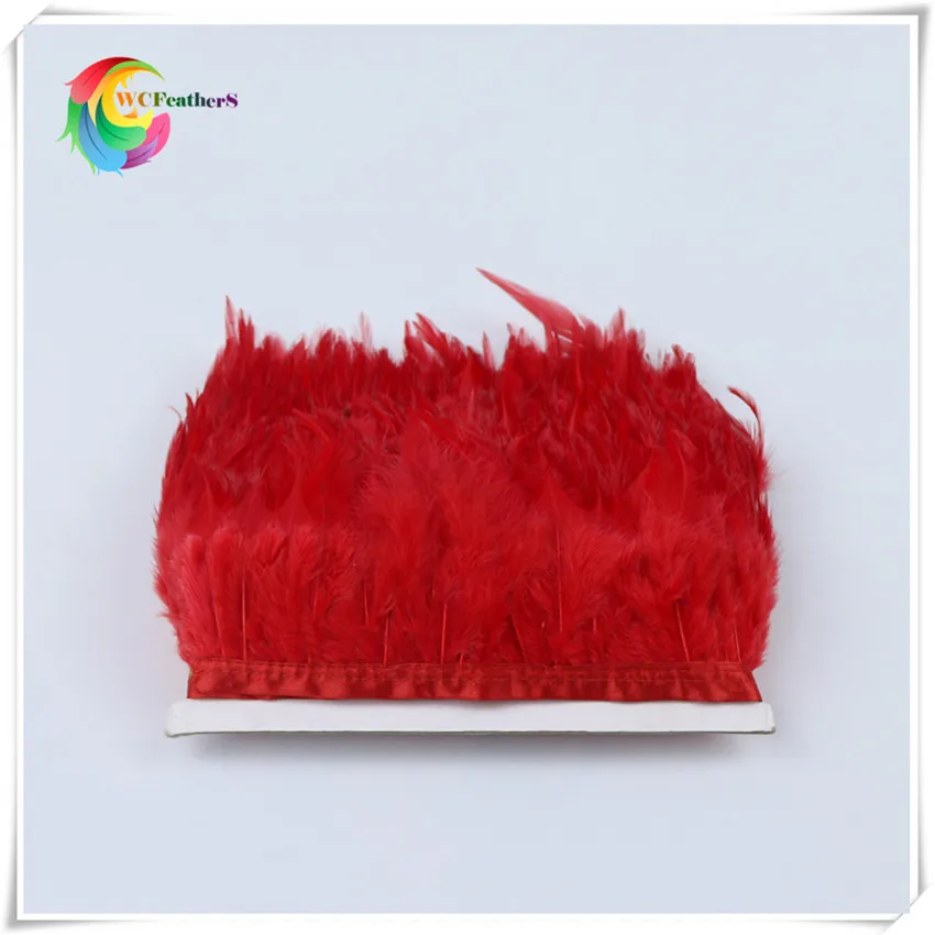 Высокое качество седло бахрома из перьев петуха 8-10 см серый петух перо отделка шитье перо для костюмов перо лента - Цвет: RED