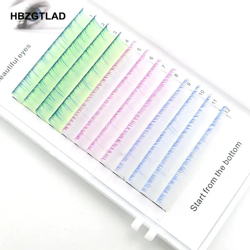 02 HBZGTLAD Новые C/D локоны 8-15 мм накладные ресницы градиентные синие зеленые розовые ресницы индивидуальные цветные ресницы искусственные ресницы для наращивания - Цвет: 02