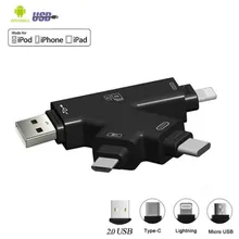4 в 1 Micro SD и TF Card Reader USB C Тип C адаптер OTG Картридер для iPhone XS max/XS/X/7 8 плюс Android Phone MAC PC