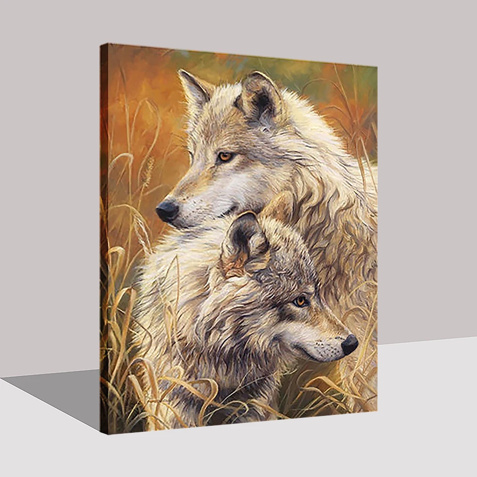 

DIY Oil Painting By Numbers Handpainted Wolves Couple Digital Pictures Home Wall Art Animal Coloring Living Room Decoration