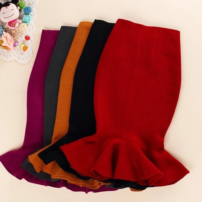 

Women High Wiast Knitted Mermaid Skirt Ruffled Bodycon Skirt Elegant Slim Women 2019 Fashion Stretchy Pencil Skirt