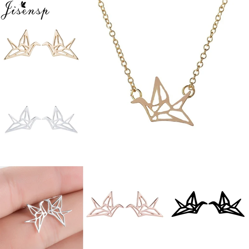 

Jisensp Cute Hollow Origami Crane Animal Necklaces & Pendants for Women Men Birthday Jewelry Tiny Bird Necklace Collar